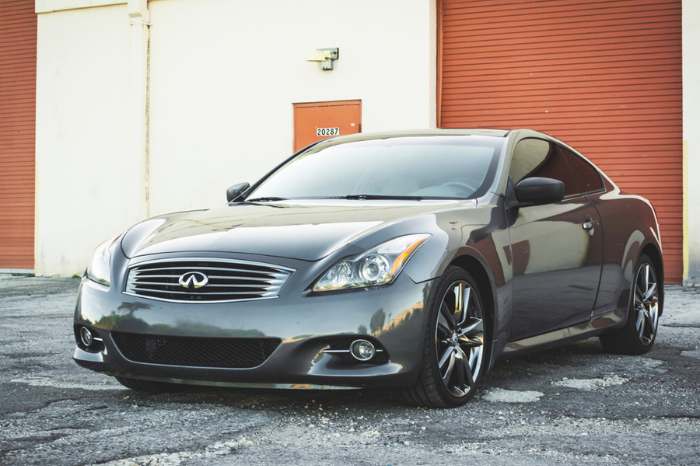 Florida, year 2019: Front view of a Infiniti G37. Japanese coupe of luxury brand of Nissan. - Top 10 Most Ticketed Vehicles